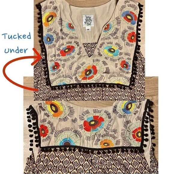 Ivy Jane Embroidered Notched Bib Pom Pom Trim Patterned Swing Sleeveless Top - Picture 16 of 16